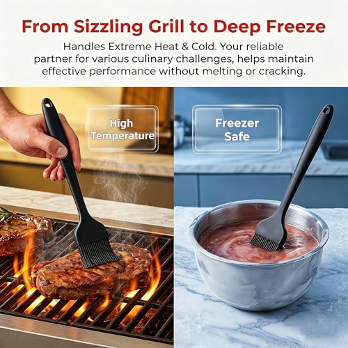 2 Pack Silicone Basting Brushes, Heat Safe for BBQ Baking Pastry | Dense Bristles Hold Marinades, Butter & Oil, Heat Safe Silicone, Seamless Design, Dishwasher Safe, Non-Slip Grip BBQ Pastry - color: Black