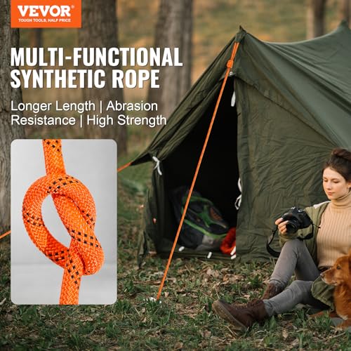 VEVOR Double Braided Polyester Rope, 3/4 in x 220 ft, 24 Strands, 20000 LBS Breaking Strength Outdoor Climbing Rope, Arborist Rigging Rope for Rock Hiking Camping Swing Rappelling Rescue, Orange/Black - size: 3/4 Inch x 220 FT, style: Polyester