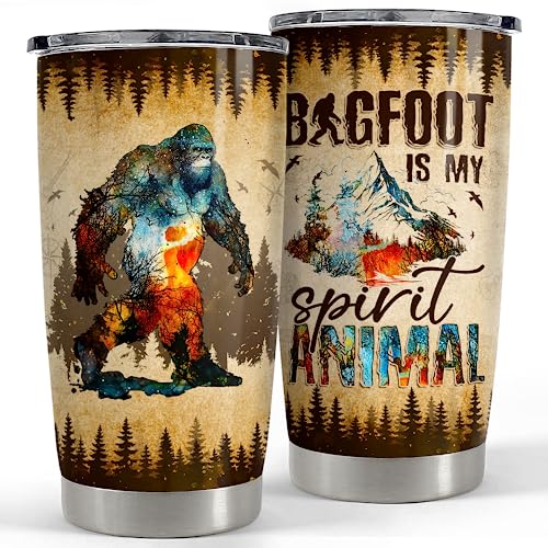SANDJEST Bigfoot Tumbler Cup 20oz Sasquatch Gifts for Men Stainless Steel Insulated Tumblers Coffee Travel Mug Gift for Birthday Christmas - color: Bigfoot