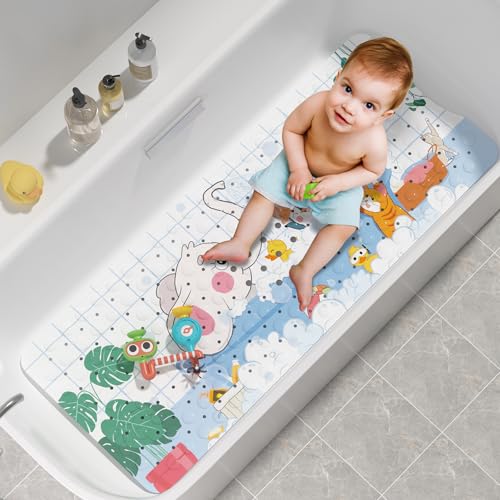 AmazerBath Baby Bath Mat Non Slip, Cartoon Kids Bath Mat for Tub 40 x 16 Inches Full Size, Non Slip Bathtub Mat with Suction Cups and Drain Holes, Shower Stall Mats - Elephant - color: Elephant, size: 40" x 16" (Rectangular)