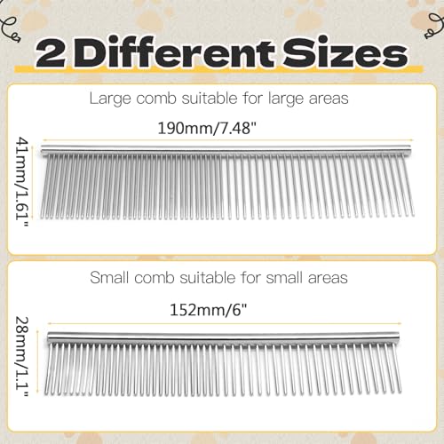 Biaungdo 2 Pcs Dog Grooming Combs Set, Metal Dog Comb | Stainless Steel Removing Tangles and Knot, Cat Brush Grooming Tool for Long Haired Pets
