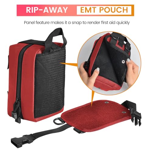 Medical Molle Pouch Tactical - 1000D Nylon First Aid Pouch, Big Capacity EMT Pouch Utility, Heavy Duty Military Grade Rip-Away Ifak Pouch for Home and Outdoor Activities（Bag Only - color: Red