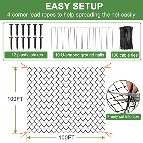 DQS Bird Netting 100’ x 100’with 1" Mesh, Poultry Netting for Chicken Coop | Garden Netting for Fruit Tree Against Aviary, Deer, Squirrel, Heavy Duty Nylon Hawk Netting for Chicken Run - size: 1", 100' x100'