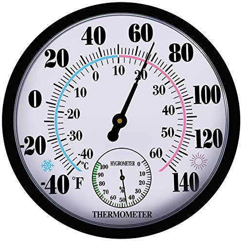 Outdoor Thermometers Hygrometer 10 Inch Outdoor Thermometer for Patio | No Battery Needed Large Outside Thermometer Wireless, OutsideThermometers Large Numbers, Wall Hygrometer - color: Black