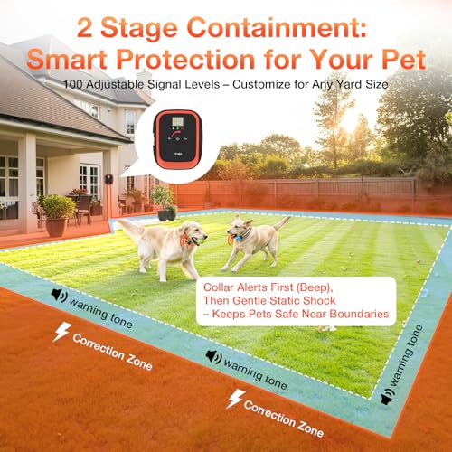 Electric Fence for Dogs, Electric Dog Fence with 2 Waterproof Collar | Underground Dog Fence Rechargeable, 656Ft Boundary Wire, Radio Boundary, Dog SafetyWired Dog Fence System for 2 Dogs