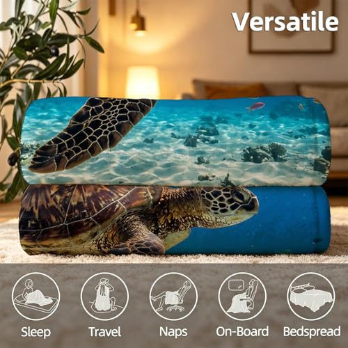 Tropical Ocean Turtle Throw Blanket, Flannel Fleece 50" x 60" | Yujiiso Tropical Ocean Turtle Blanket Lightweight Decor for Living Room, Bedroom, Office and Travel, Home Decor Gift - color: Tropical Ocean Blue Water Turtle, size: 50"x60"