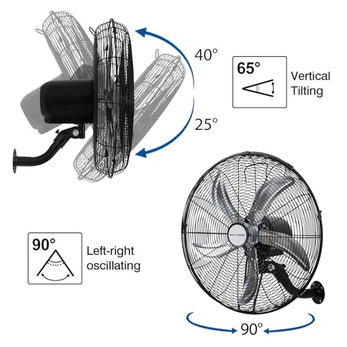 BILT HARD 20" Oscillating Wall Mount Fan, 3-Speed 5900 CFM High Velocity Wall Mounted Fan with Wired Remote, Heavy Duty Industrial Wall Fan for Commercial, Garage and Warehouse - size: 20 in.