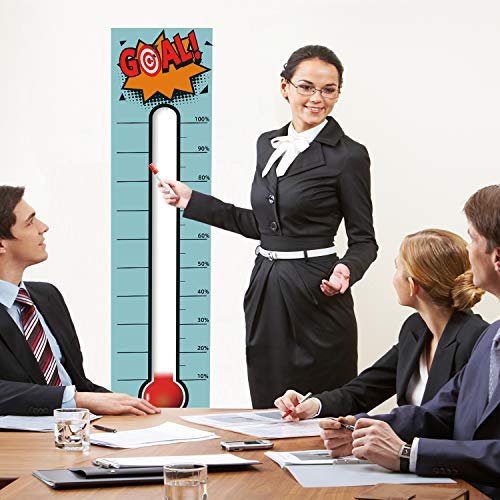 Goal Thermometer Chart Goal Tracker - 48"x12" Adhesive Dry Erase Fundraising Thermometer Sticker - color: Light Blue