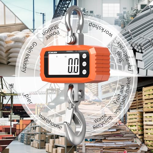 1000kg Digital Crane Scale & Hanging Scale - Aluminium House Stainless Steel Handle| Multi-Use for Gym, Hunting, Travel (Luggage), Farming, Fishing | High-Precision LCD Display, Orange