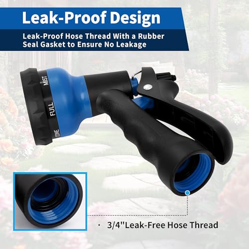 NEXCOVER Garden Hose Nozzle Sprayer - 7 Adjustable Watering Patterns Nozzle for Water Hose, Non-Slip Garden Spray Nozzle for Car Washing, Watering Plants, Pets Showering, Lawns Cleaning, Blue - color: Blue