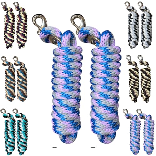 Majestic Ally Polypropylene Lead Rope with Removable Nickel Bolt Snap, 5/8 x 10 ft, for Horses and Livestock, 2 Pack (Sky Blu-Lilac-Gray) - color: Sky Blu-Lilac-Gray