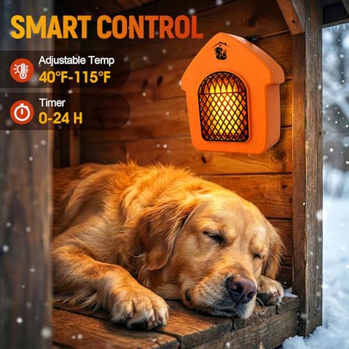 600W Outdoor Dog House Heater with Thermostat, 24-Hour Timer, 9.84ft Anti-Chew Cord, Overheat Protection, UL 499 & CSA C22.2 Certified, ECO Mode – Safe Pet Warmer for Chicken Coops & Kennels