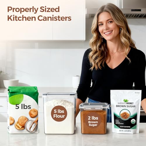 ComSaf Airtight Flour and Sugar Container 2.6Qt & 5.5Qt 3Pack, Wide Mouth | Plastic Food Storage Canister with Lid, Flour Sugar Cereal Rice Oats, Pantry Kitchen, Stackable Baking Supplies, Label, Scoop - size: 5.5Qt/2.6Qt-Square