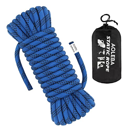 AOLEBA 10.5 mm Static Climbing Rope 10M(32ft) 20M(64ft) 30M(96ft) 50M(160ft) 70M(230ft) Outdoor Rock Climbing Rope, Escape Rope Ice Climbing Equipment Fire Rescue Parachute Rope - color: Blue, size: 32ft