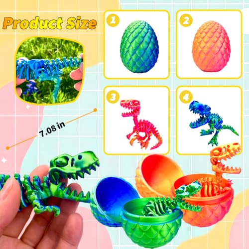 2 Packs，7.08" 3D Printed Dinosaur Skeletons Toys,Dinosaur Egg, Flexible，Animals,Fidget Toy,Desk Executive Toy，Easter Eggs Basket Stuffers,Toys for Boys Kids Teen 5-7 4-6 8-12 - color: D-22