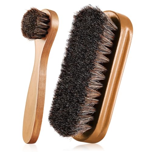 2 Pcs Horsehair Shine Shoes Brush Kit Polish Dauber Applicators Cleaning Leather Shoes Boots Care Brushes Suede Cleaner Brush(Wooden Style F) - style: Wooden Style F