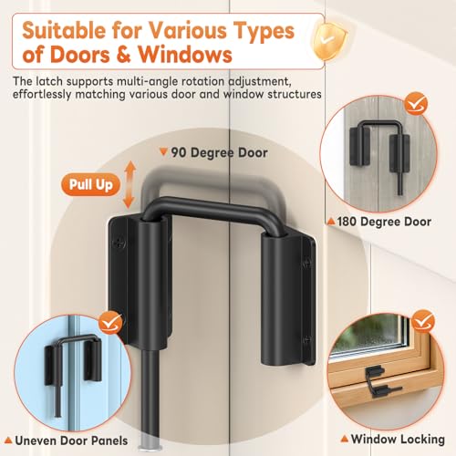 Upgraded Sliding Door Loop Lock, Gate Latches, Black | 90/180 Degree Patio-Security U-Bolt Latch Lock for Barn Door, Closet, Fence, Window, Multi-Angle, Aluminum Alloy - color: Black-1PC