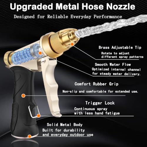 Garden Hose Nozzle, Heavy Duty Hose Nozzle | Metal Water Hose Nozzle with Non-Slip Grip, High Pressure, 4 Adjustable Spray Patterns for Garden, Car Washing & Pet Bathing