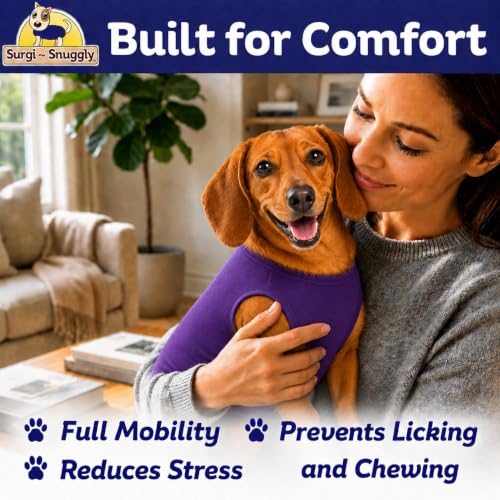 Surgi Snuggly Dog Surgery Recovery Suit, Cone Alternative, Spay/Neuter SL | Dog Recovery Suit for Dogs — Veterinarian-Invented Surgical Suit & Recovery Onesie with Easy Bathroom Access After Surgery - color: Perfect Plum, size: Small Long (L-12"-15" | G-1