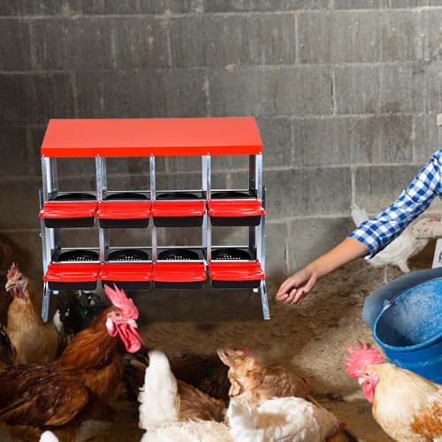 Chicken Nesting Box, 8-Hole Wall Mount Metal Chicken Nesting Box with Rollout Egg Collection & Easy-Clean Pull Out Tray, Roll Away Hen Roosting Boxes - color: Red