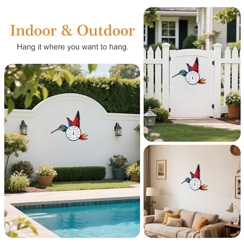 Indoor Outdoor Thermometer, Large Wall Hummingbird Thermometer Hygrometer No Need Battery, Easy to Read Decorative Outside Thermometer for Patio, Garden，Yard