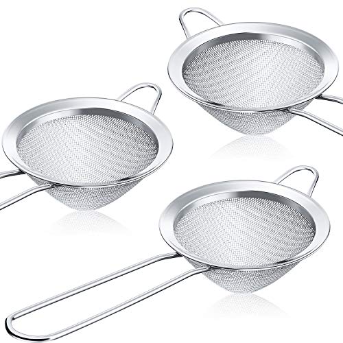 3 Pieces Cocktail Strainer Bar Strainer Fine Mesh Tea Strainer, 3.3 in | Stainless Steel, Small Silver Strainer Practical Bar Colander Tool for Drinks and Loose Leaf Tea, Fits Most Bar Glasses