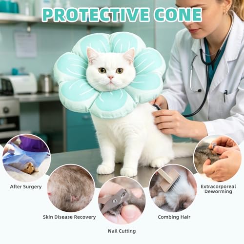 PUPTECK Cat Cone Collar, Soft Kitten Recovery Collar, Lightweight Anti-Bite Lick Elizabethan e Collar for Cats Puppy After Surgery, Blue M - color: Blue, size: M - Neck Up to 10.5"