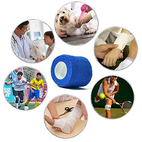12 Pack Self Adhesive Bandage Wrap, 1" x 5 Yards, Cohesive Athletic Tape | Athletic Elastic Cohesive Bandage for Sports Injury,Strain,Knee & Wrist,Ankle Sprains & Swelling First Aid - size: 1x180 Inch (Pack of 12)