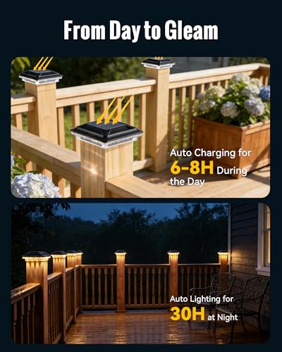 Solar Post Cap Lights for 4x4 Wood (Actual 3.5x3.5 in)/4x4 Vinyl Posts | 16 LEDs Outdoor Waterproof 3000/4500/6000K 3 Modes, Deck Post Cap Light for Garden, Patio, Porch,12 Pack - size: 12 Pack