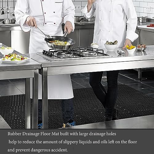 tonchean Rubber Floor Mat with Drainage Holes 83x36x0.4in Anti-Fatigue Mat | Commercial Rubber Mat with Non-Slip Backing Heavy Duty Drainage Floor Mats for Commercial Restaurant Kitchen Bar Use Wet Area