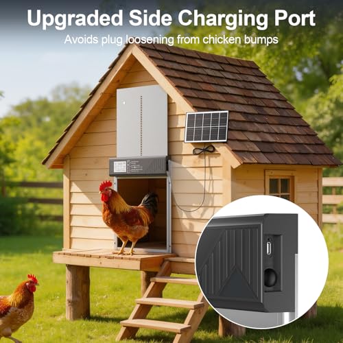 Large Automatic Chicken Coop Door Solar Powered with Timer & Light Sensor | 4000MAh Internal Battery, Automatic Coop Door with Remote & Anti-Pinch Function, Automatic Chicken Door Made of Al-Alloy - color: Grey