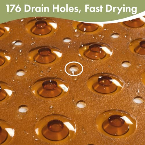 AmazerBath Shower Mat Non Slip 40 x 16 Inches, Shower Stall Mats with Suction Cups and Drain Holes, Non Slip Bath Mat for Tub for Elderly & Kids, Clear Brown - color: Clear Brown, size: 40" x 16" (Rectangular)