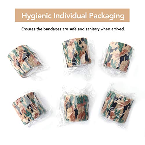 RISEN Cohesive Bandage 2” x 5 Yards, 6 Rolls, Self Adherent Wrap Medical Tape, Adhesive Flexible Breathable First Aid Gauze Ideal for Stretch Athletic - color: Desert Camo
