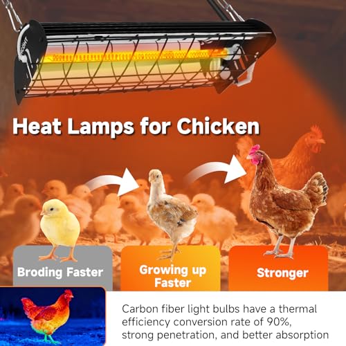 400W Heat Lamp for 60 Chickens Upgraded 12000H Large Chicken Coop Brooder Heater Carbon Fiber Bulb Waterproof Adjustable 2 Mode Temp Safe Design for Chicks Poultry Pets (Large) - size: Large(Includes 1 Frame + 1 Tube)