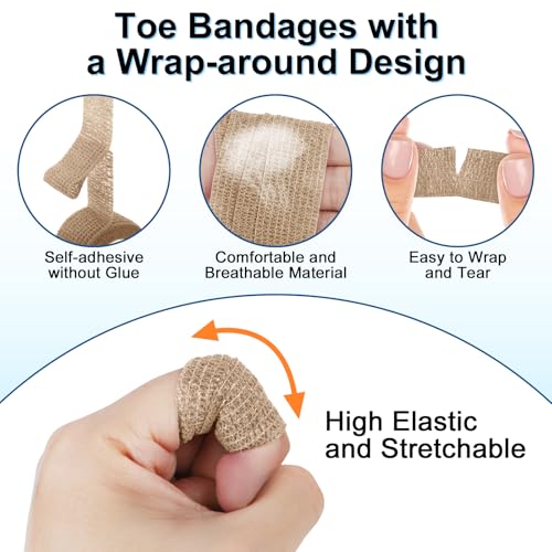 10 Rolls Self-Adhesive Bandages Wraps, Toe Caps & Toe Covers Bandages Set for Sports, Wrist, Ankle, Toes Fingers Protector (Beige) - color: Beige