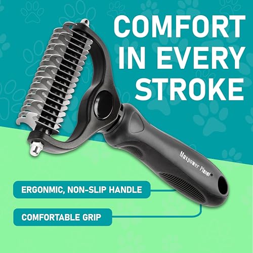 Maxpower Planet Hair Brush - Double Sided Shedding, Dematting Undercoat Rake for Dogs and Cats, Extra Wide Dog Grooming Brush, Reduce Shedding by 95%, Black | Deshedding & Dematting, Extra-Wide Double-Sided Comb, Long-Haired Coats, Reduces Shedding, Origi