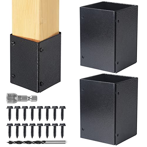 Stainless Steel Adjustable (Range 3.3"-6") Post Protector, Protects Wooden Mailboxes and Fences from Lawnmower and rain Damage (Black, 2 Set) - color: Black, size: 2 set