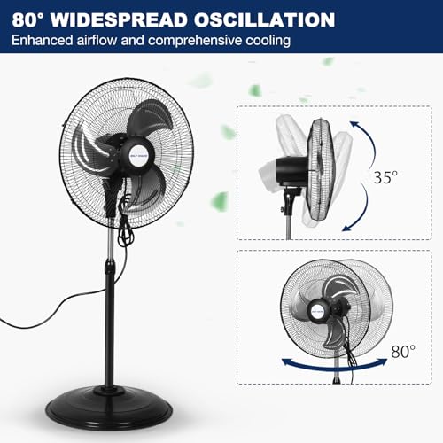 BILT HARD 18" High Velocity Pedestal Fan with 3-Speed Setting, 3900 CFM Heavy Duty Oscillating Metal Stand Fan with Aluminum Blades for Residential, Commercial and Garage - size: 18 in.