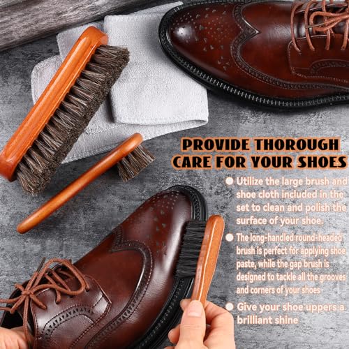 4 Pcs Horsehair Shoe Brush Kit Polishing Daubers Applicators Leather Care Brushes Shine Cleaning Cloth with Cloth(Shoe Brush Set D) - style: Shoe Brush Set D