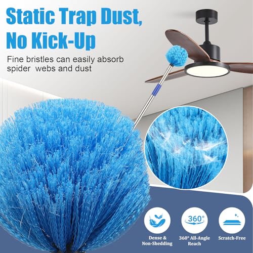 Cobweb Duster with Extension Pole - 6 FT Lightweight Stainless Steel Extendable Duster Ceiling Fan Duster for High Ceilings, Medium Stiff PET Bristle Spider Web Brush for Indoor/Outdoor Cleaning - size: 6FT