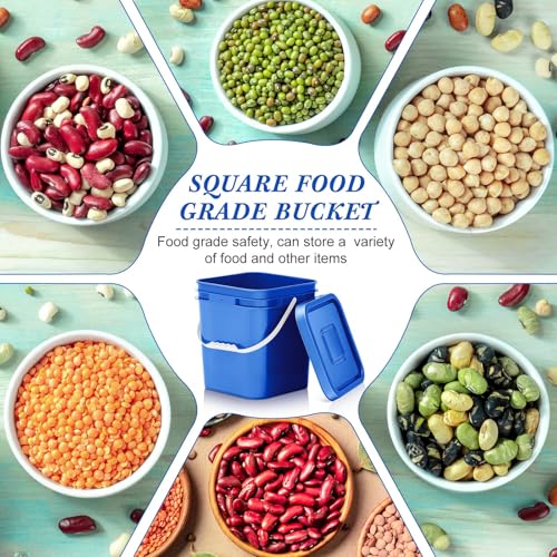Mumufy 5 Pcs 3.5 Gallon Square Food Grade Bucket with Lid Square Bucket Pail Plastic Handles for Long Term Food Storage, Camping, Fishing, Home Organization Easy Stack and Store (Blue) - color: Blue