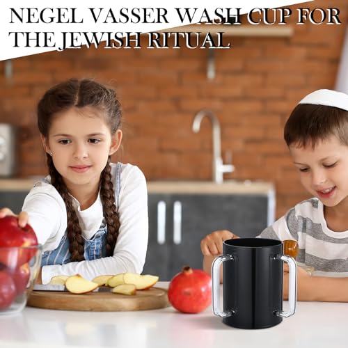 Dingion Judaica Hand Washing Cup for Netilat Yadayim,Black, Clear Handle | Black Acrylic Judaica Hand Washing Cup Stable Dual Clear Handles 5 Inch Netilat Yadayim Cup Traditional Jewish Ritual Kohanim - color: Black, Clear Handle