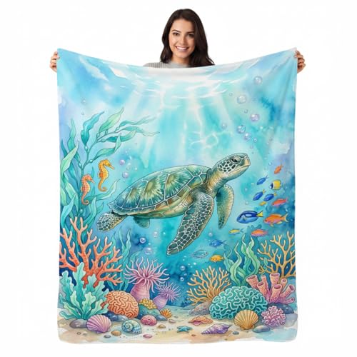 Sea Turtle Throw Blanket, Ultra-Soft Flannel Fleece 40" x 50" | Yujiiso Sea Turtle Blanket Lightweight Decor for Living Room, Bedroom, Office and Travel, Home Decor Gift - color: Sea Turtle, size: 40"x50"