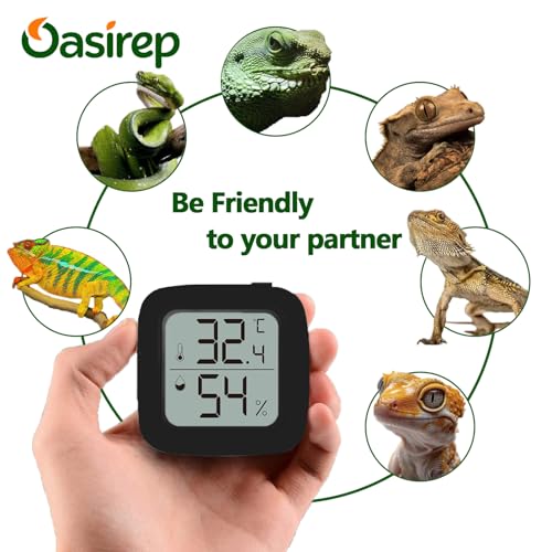 Black Reptile Thermometer and Hygrometer – LCD Digital Temp & Humidity Gauge for Bearded Dragon, Ball Python, Crested Gecko, Tortoise, Frog, Axolotl Tanks - size: Black