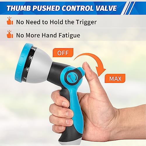 AUTOMAN Garden Hose Nozzle - 10 Adjustable Spray Patterns, Thumb Flow Control Hose Sprayer, Water Hose Spray Nozzle for Plants Watering, Car Washing, Window Cleaning, Pets Bathing, Outdoor Fun, Blue - color: Blue