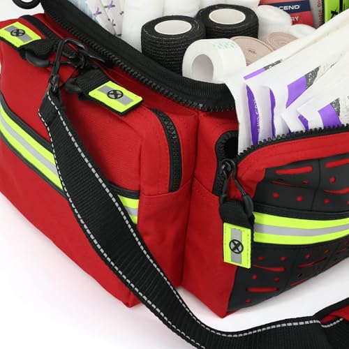 Lightning X Products Lightning X Mid-Sized First Responder EMT Bag | LXMB25 Fully Stocked Aid Kit w/ 200+ BLS Supplies - RED - color: Red