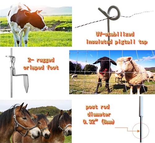 Electric Fence Posts Step-in Pigtail Posts,Rod Diameter 0.32 inch (8mm), 41 inch Height, PK35 - style: 35 Posts