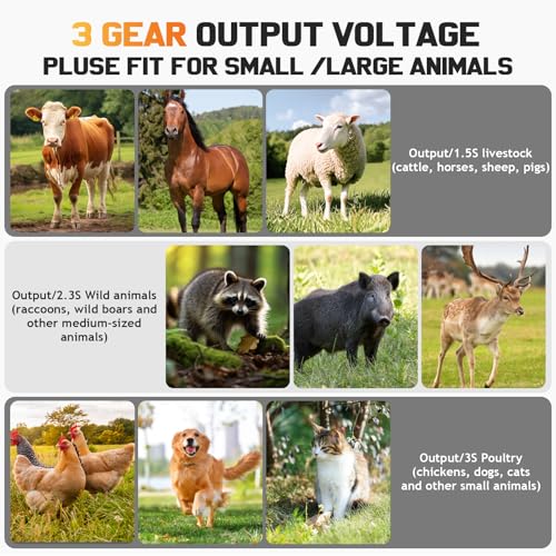 30 Miles/48km Solar Electric Fence Charger,15W Solar Powered Fencer with Adjustable 6KV to 12KV Output (0.3J-1.5J),Battery Level LCD Display,All-Weather Kit for Livestock,Deer,Farm,Yard - color: Orange
