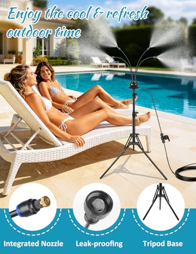 Standing Misters for Outside Patio, Adjustable Height 5.25FT Misting System for Cooling Outdoor, Portable Water Mister with 26.5FT Misting Line for Garden, Backyard,BBQ Party Pool Water Playing
