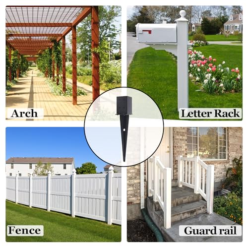4 Pcs 4 "x 4 "Fence Post Anchors Ground Spike 22"(Fit 3.6 ” X 3.6”) | Heavy Duty Carbon Steel Fence Stakes Post Base with Black Powder Coated Support for Mailboxes|Fences|Trellis Posts|Banners